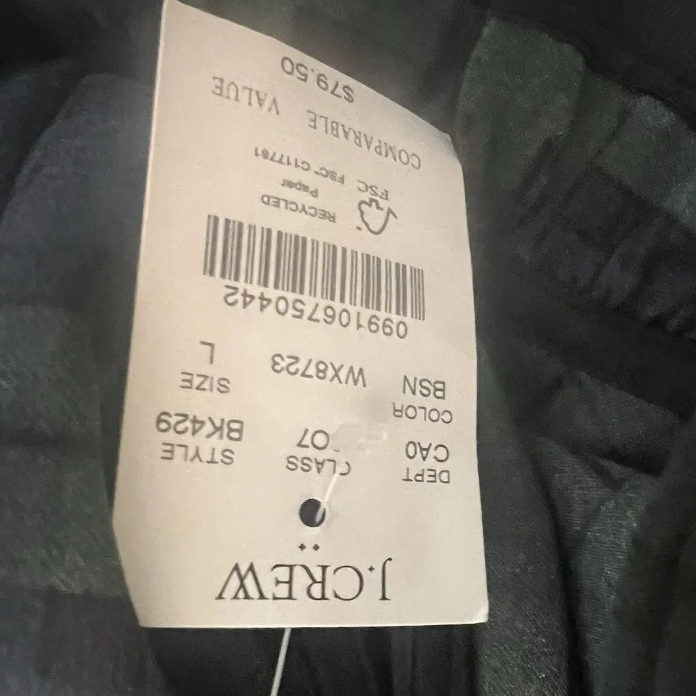 J. Crew NWT Green Plaid Ruffle Neck Sleeveless Bow Top Holiday Blouse Satin L